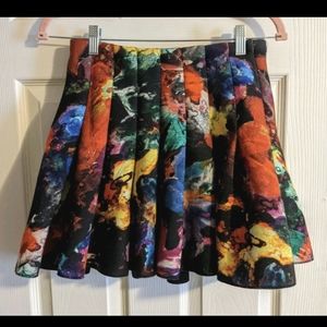 H&M Pleated Colorful Mini Skirt 34 2/4 Abstract Floral Neoprene Rare Y2K
